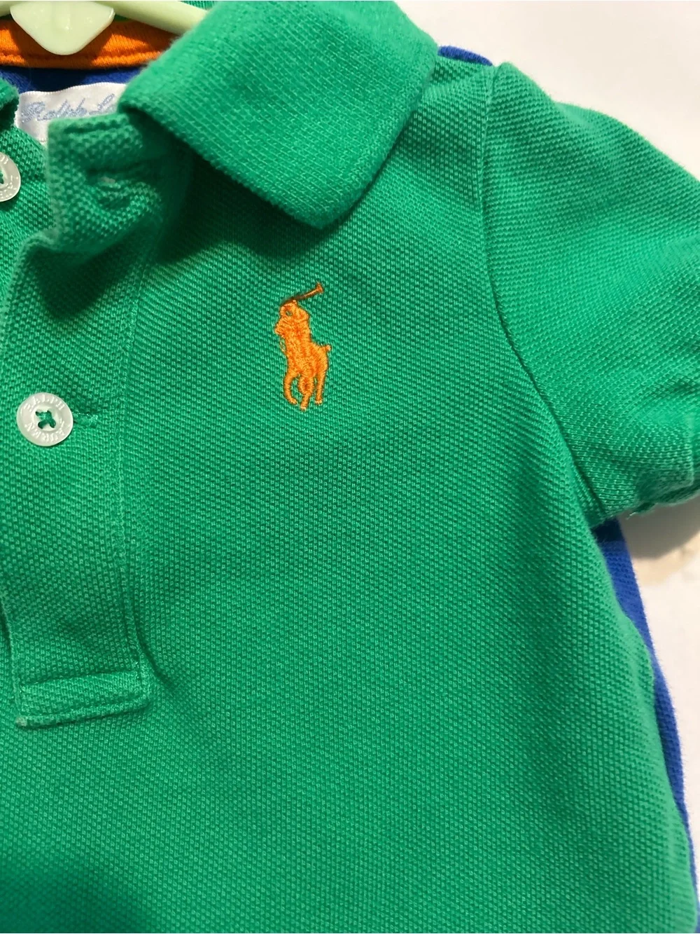 Ralph Lauren Green Polo Romper with Orange Pony
